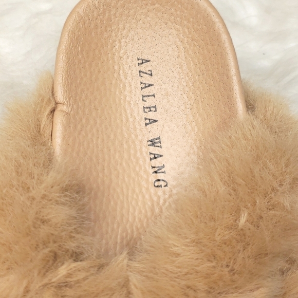 AZALEA WANG Sneaky Slippers faux fur snake rhinestone bling slides tan 7 - Picture 8 of 14